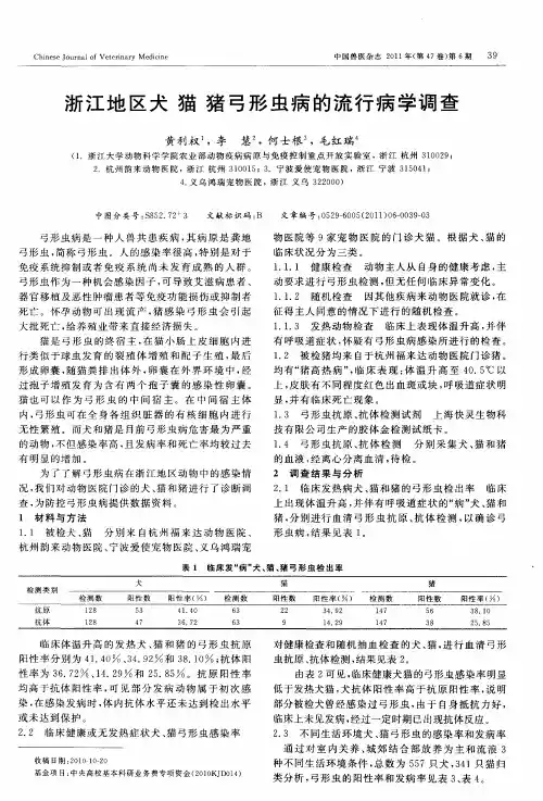 浙江地区犬  猫  猪弓形虫病的流行病学调查