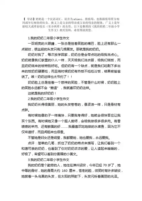 我的奶奶二年级小学生作文