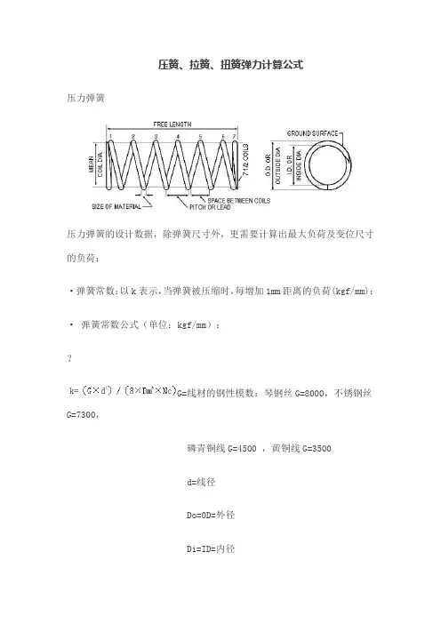 弹簧计算公式压簧拉簧扭簧弹力