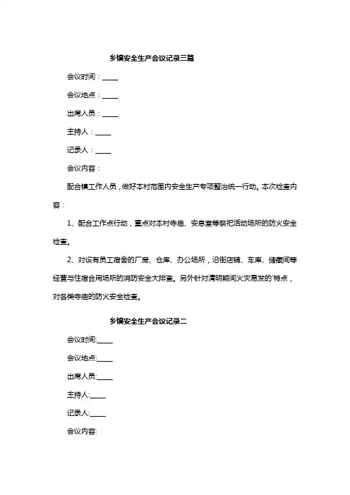 乡镇安全生产会议记录三篇