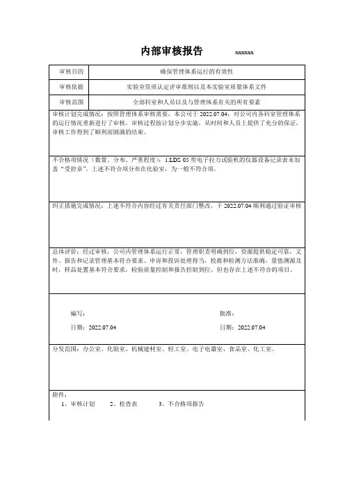 实验室内部审核报告