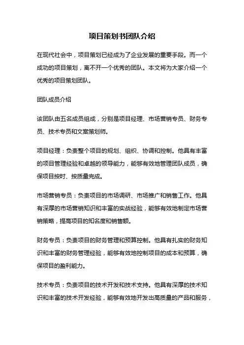 项目策划书团队介绍