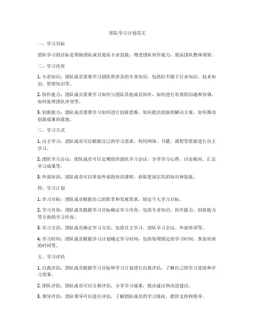团队学习计划范文