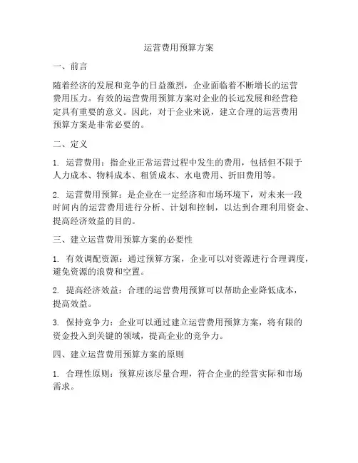 运营费用预算方案