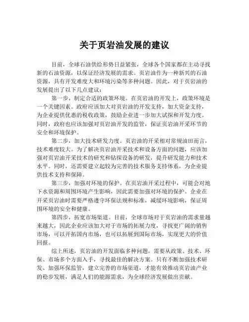关于页岩油发展的建议