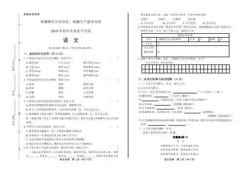 2018年新疆维吾尔自治区、新疆生产建设兵团中考语文试卷(含答案与解析)