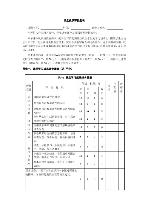 课堂教学评价量表