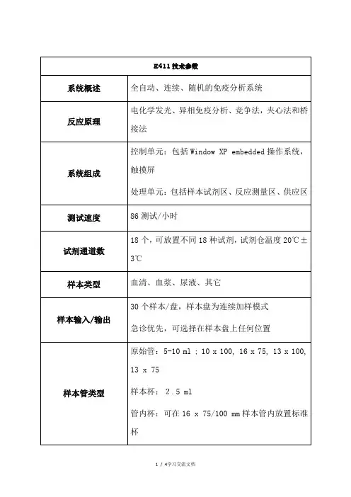 罗氏免疫发光E411参数