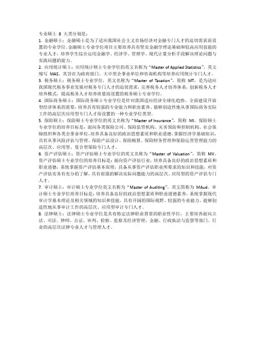 专业硕士8大类