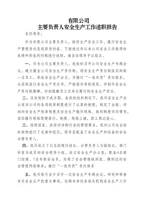 主要负责人安全述职