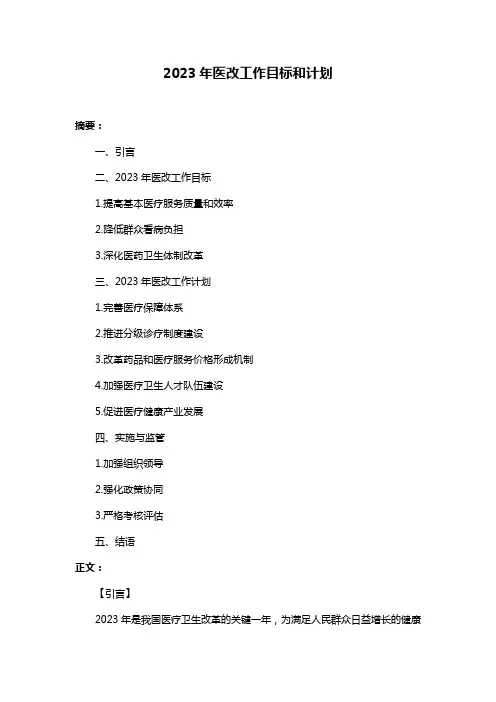 2023年医改工作目标和计划