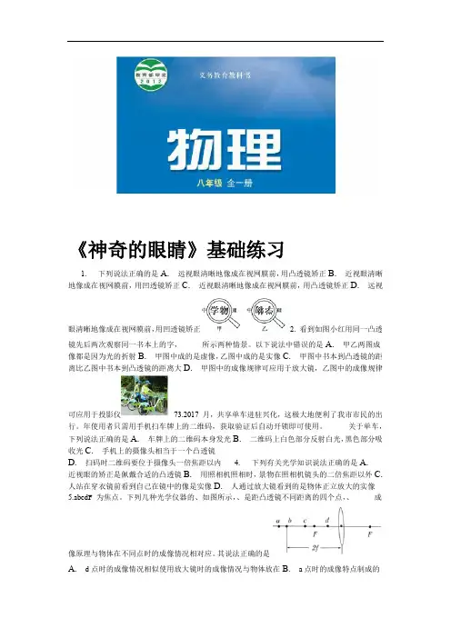 基础练习神奇的眼睛物理沪科八年级全一册