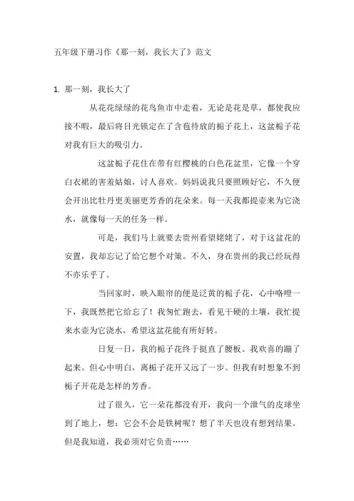 五年级下册习作《那一刻,我长大了》范文