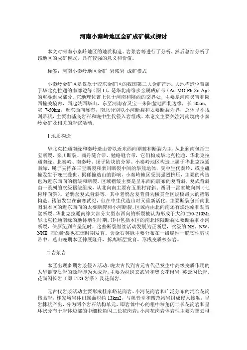 河南小秦岭地区金矿成矿模式探讨
