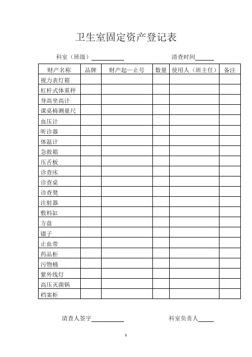 卫生保健室消毒记录、使用记录