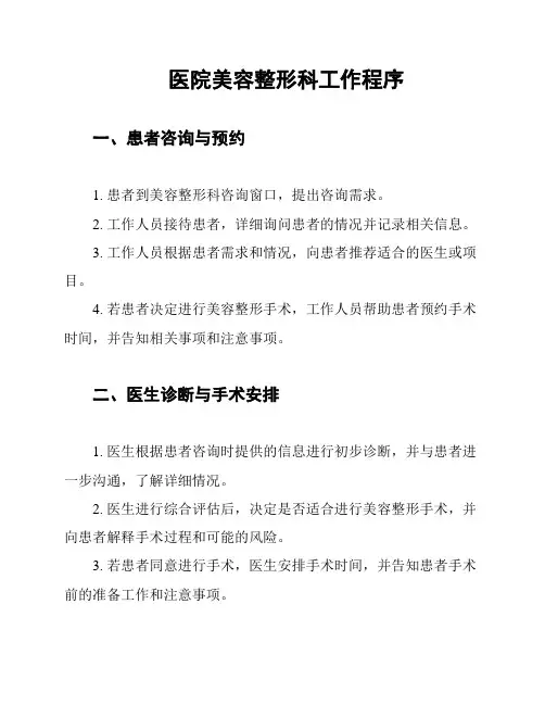 医院美容整形科工作程序