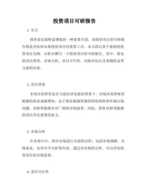 投资项目可研报告