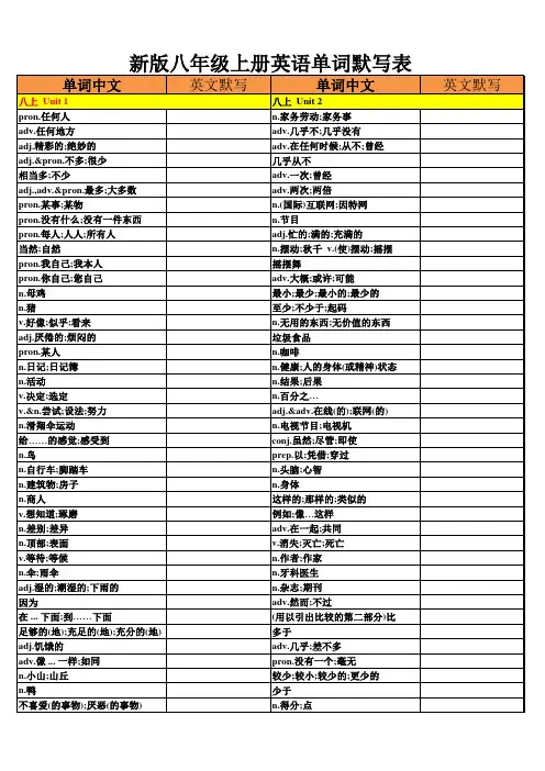 人教版八年级上册英语单词默写表