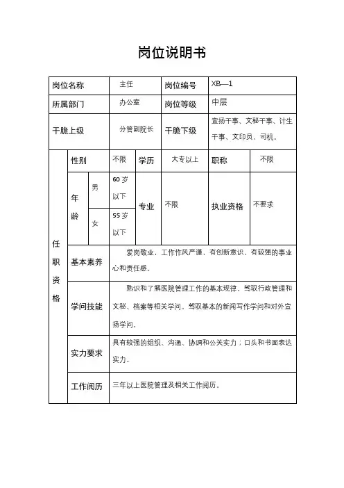 某妇幼保健院行政后勤人员岗位说明书