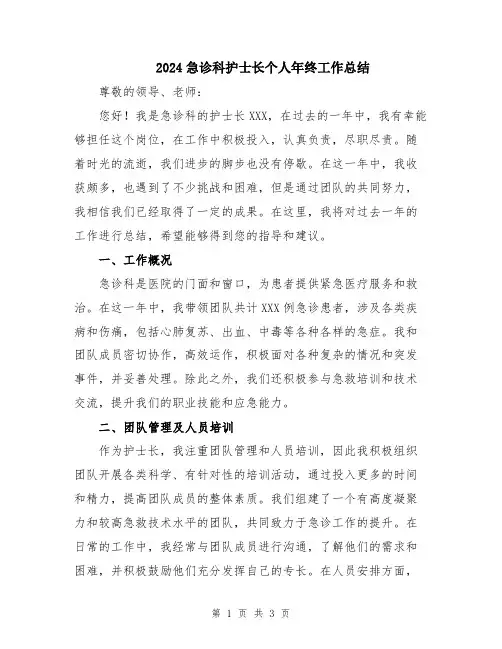 2024急诊科护士长个人年终工作总结
