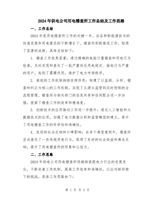 2024年供电公司用电稽查所工作总结及工作思路