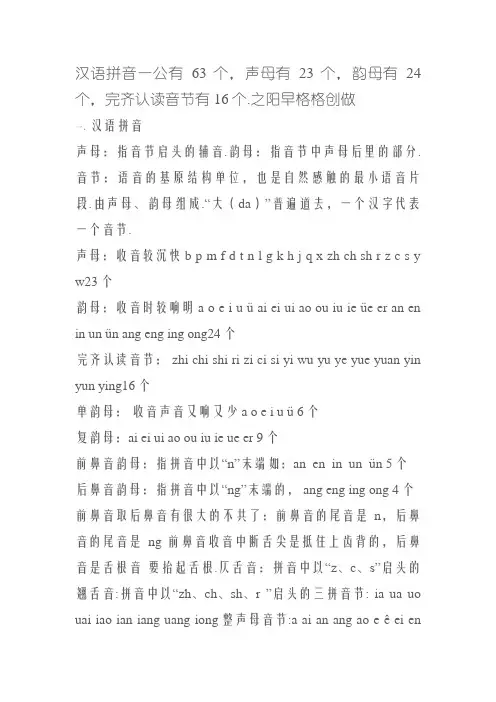 汉语拼音一共有63个
