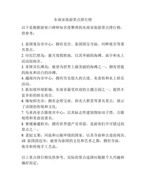 东南亚旅游景点排行榜
