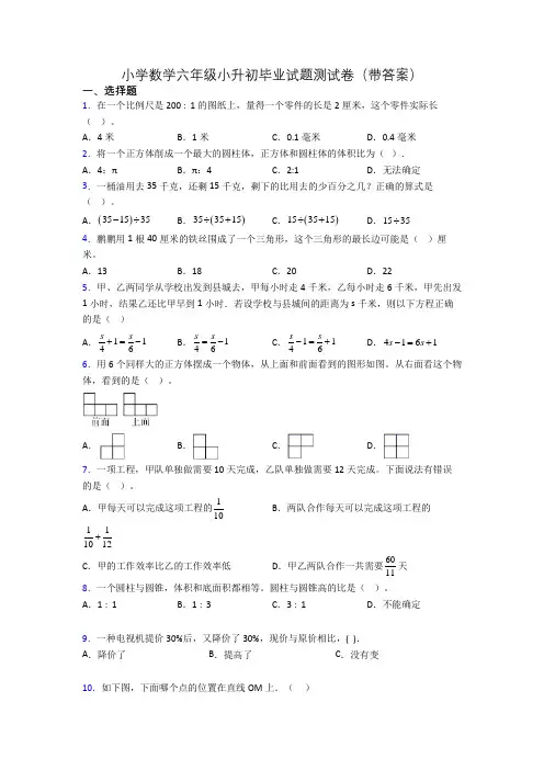 小学数学六年级小升初毕业试题测试卷(带答案)
