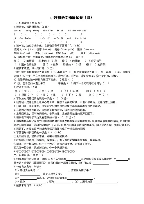 小升初语文拓展试四卷