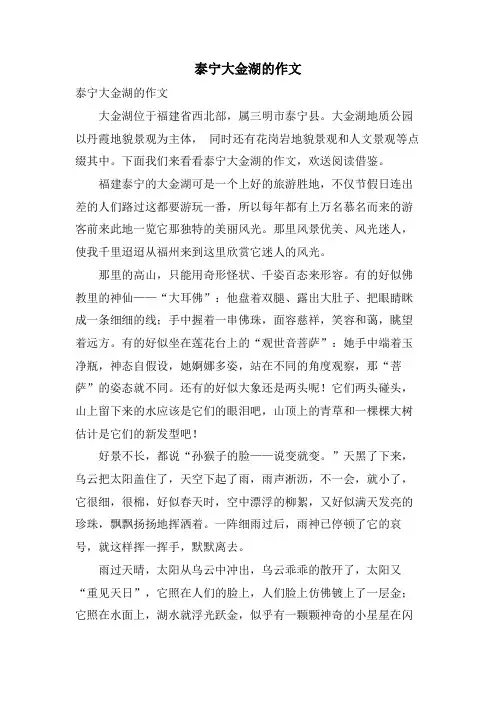 泰宁大金湖的作文