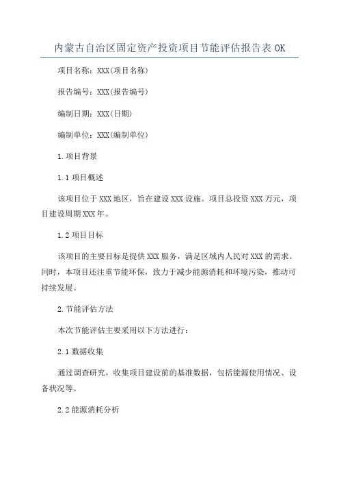 内蒙古自治区固定资产投资项目节能评估报告表OK