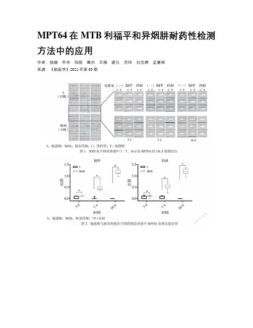MPT64在MTB利福平和异烟肼耐药性检测方法中的应用