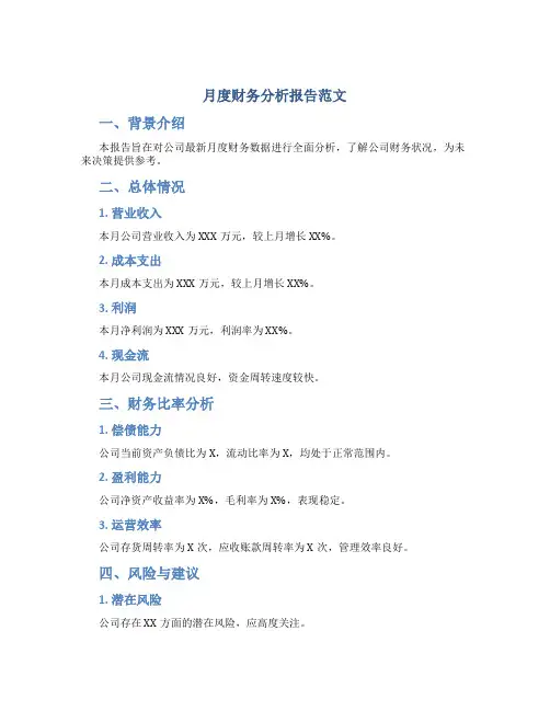 月度财务分析报告范文