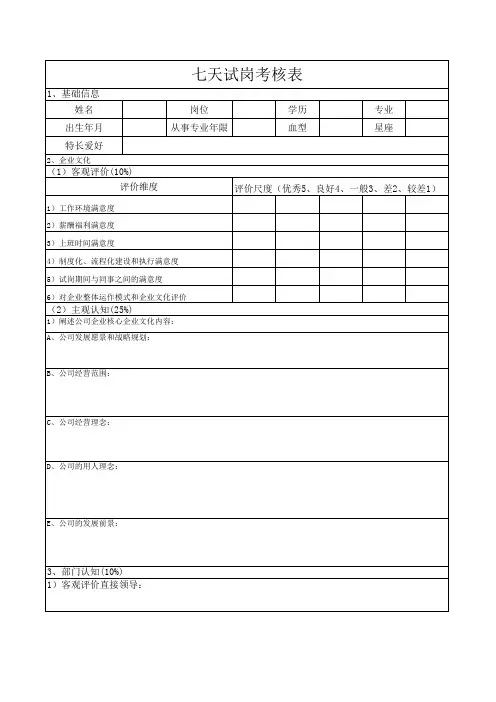 试岗七天考核表