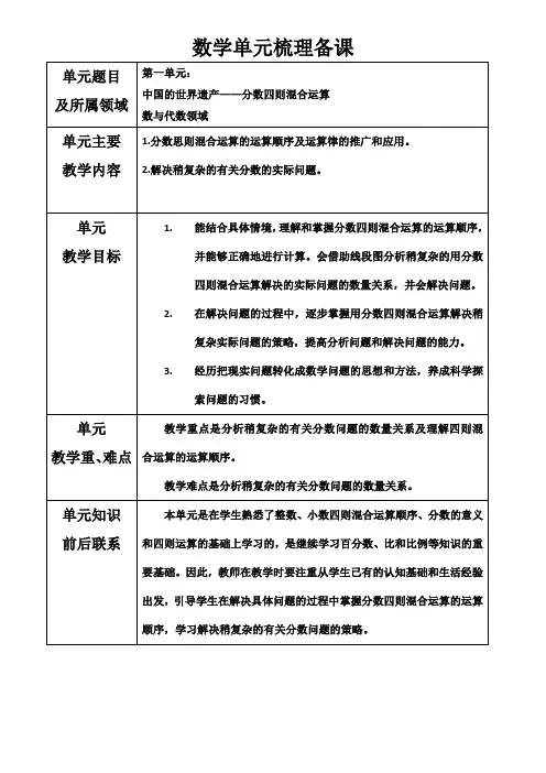 青岛版小学五年级上数学第八单元梳理备课