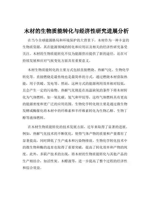 木材的生物质能转化与经济性研究进展分析