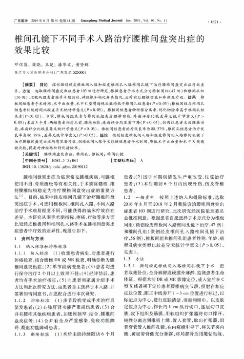 椎间孔镜下不同手术入路治疗腰椎间盘突出症的效果比较