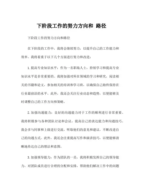 下阶段工作的努力方向和 路径