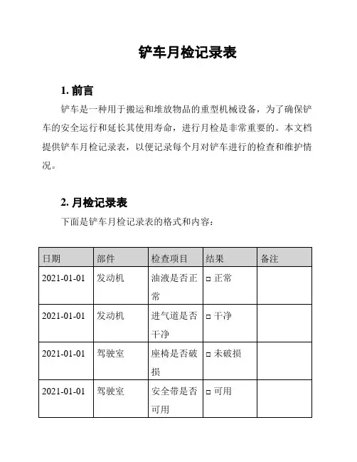 铲车月检记录表