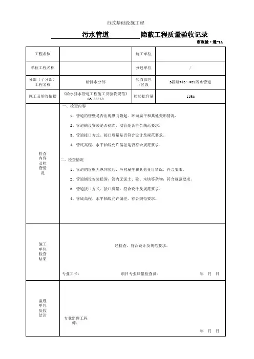 隐蔽工程质量验收记录(市政)