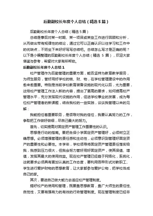后勤副校长年度个人总结（精选5篇）