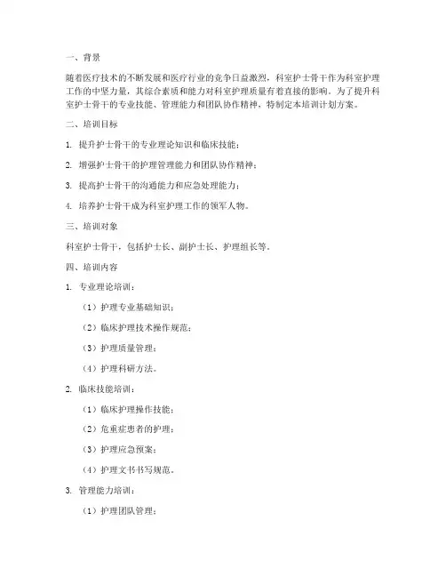 科室护士骨干培训计划方案
