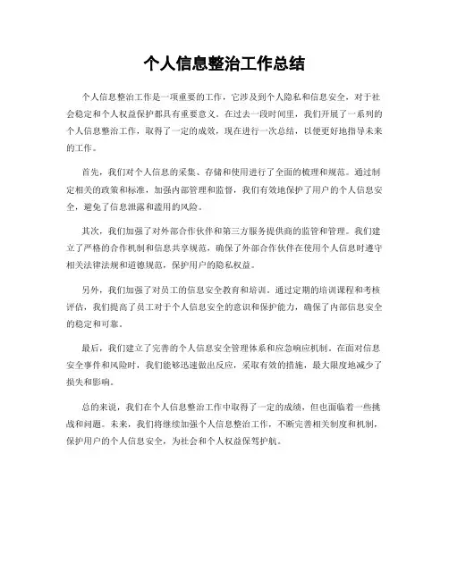 个人信息整治工作总结