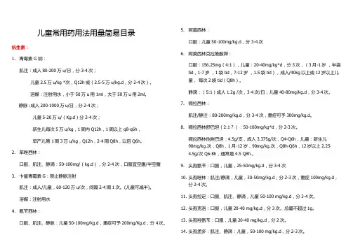 儿童用药用量用法说明汇总