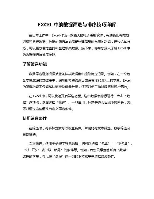 EXCEL中的数据筛选与排序技巧详解