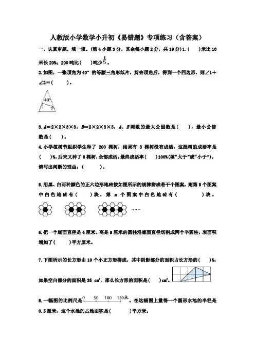人教版小学数学小升初《易错题》专项练习(含答案)