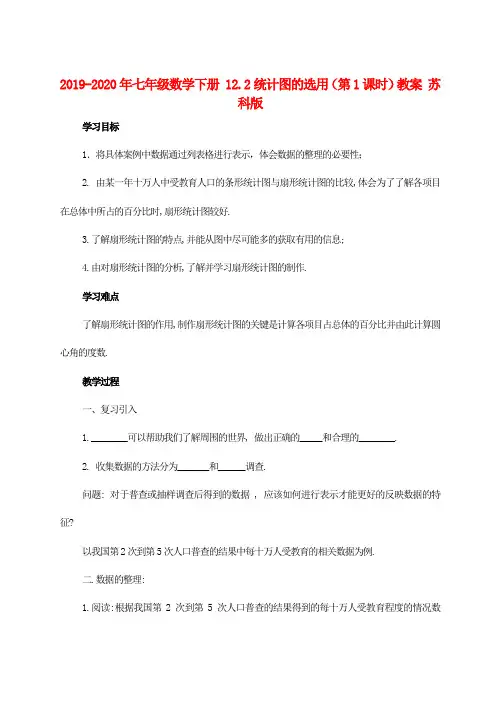 2019-2020年七年级数学下册 12.2统计图的选用(第1课时)教案 苏科版