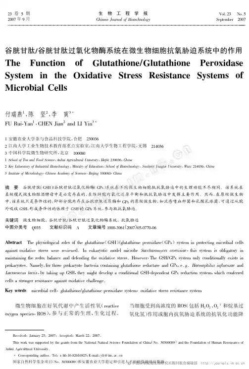 谷胱甘肽谷胱甘肽过氧化物酶系统在微生物细胞抗氧胁迫系统中的作用