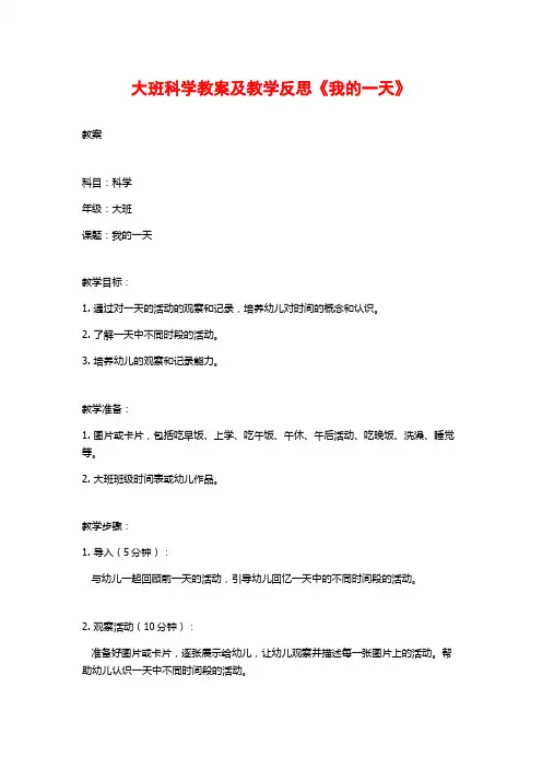 大班科学教案及教学反思《我的一天》