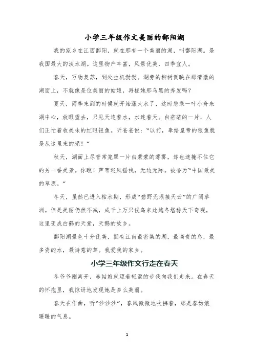 小学三年级作文美丽的鄱阳湖